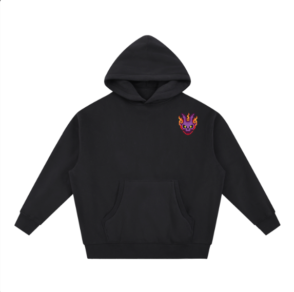 BIG THRIFT DRAGON HOODIE — Heavyweight black hoodie · pixel dragon chest hit + full BIG THRIFT back print