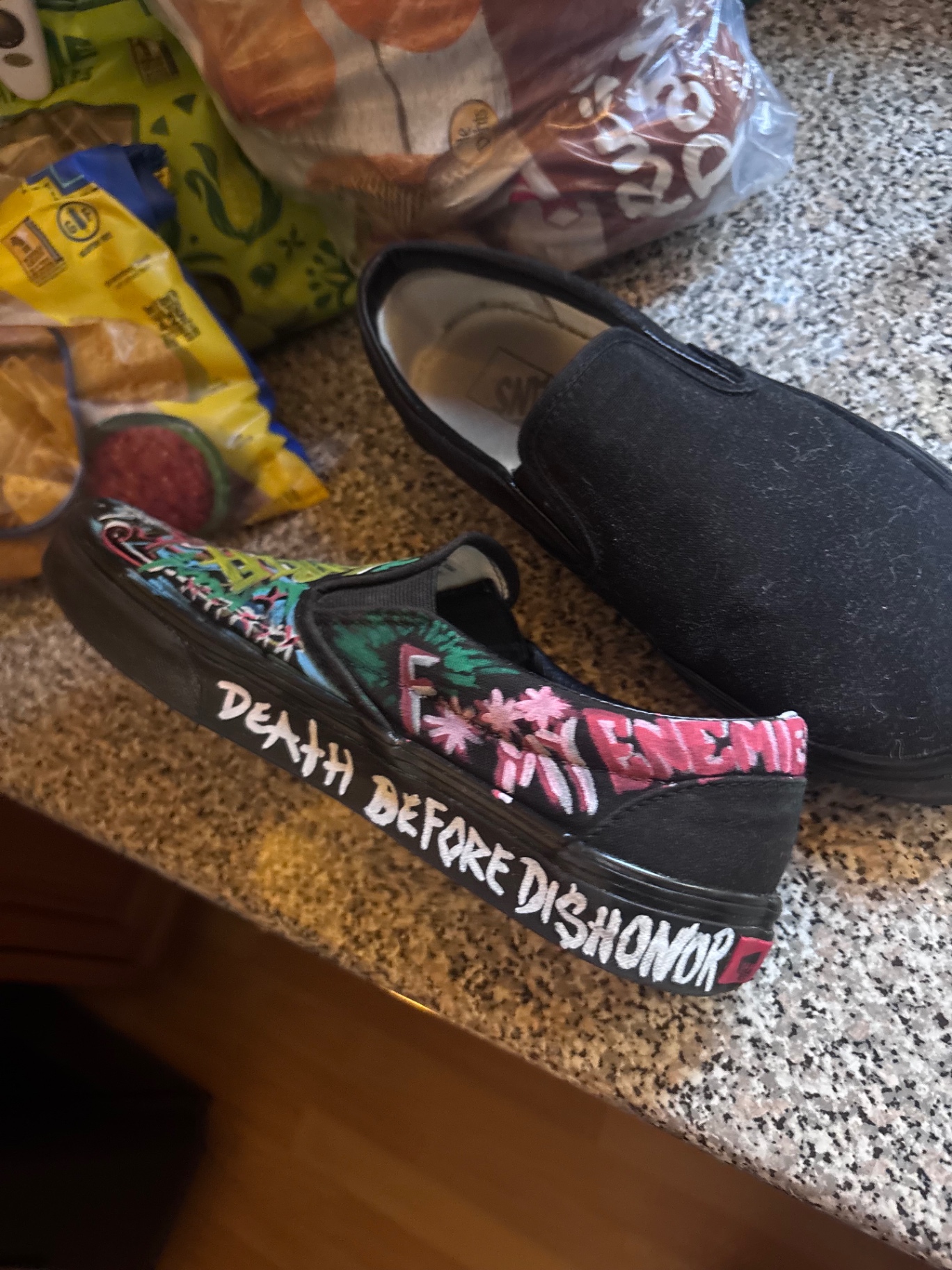 DEATH B4 DISHONOR VANS — Custom painted statement slip-ons