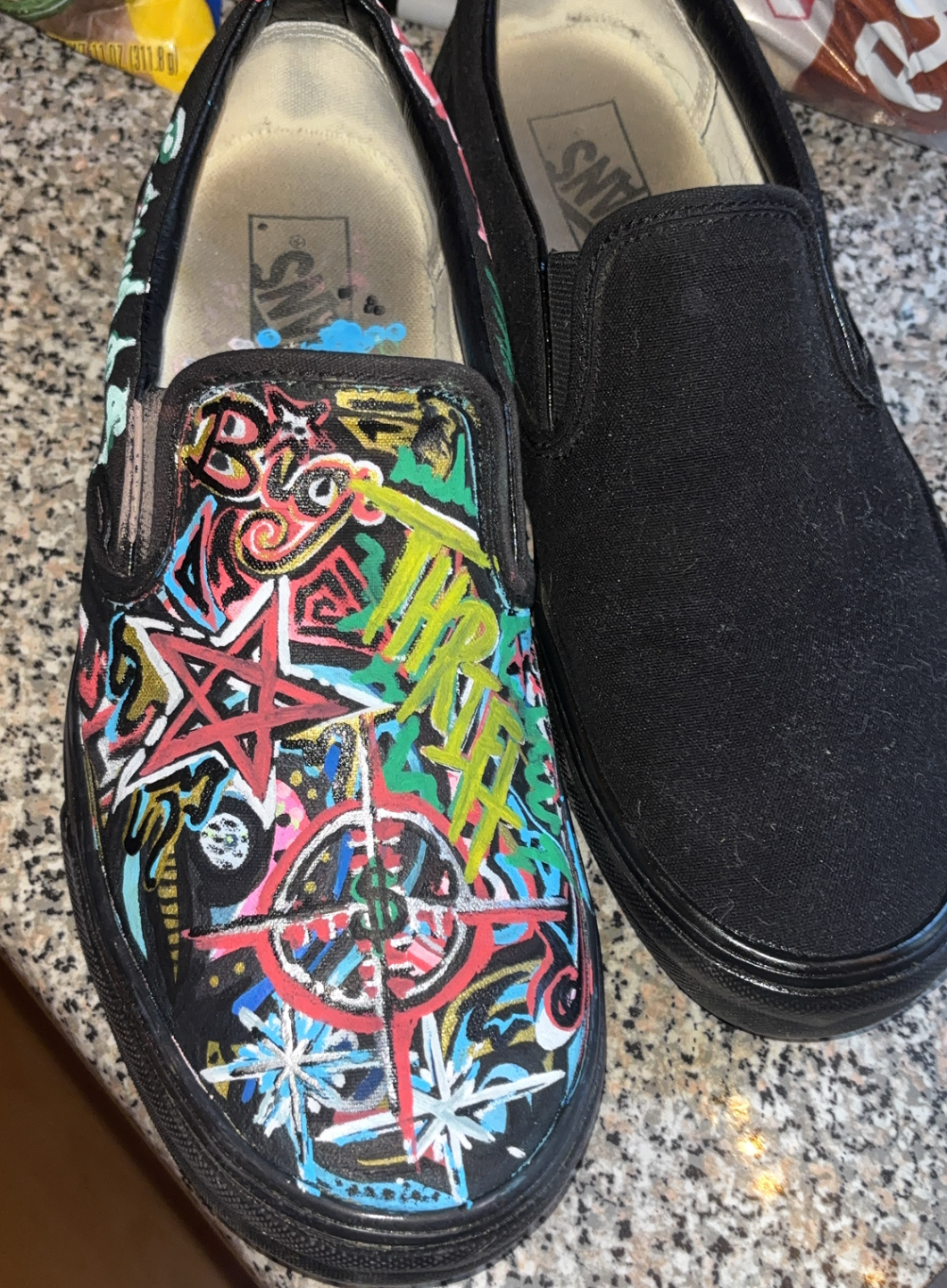 GRAFFITI TAG VANS — Hand-painted bigTHRIFT slip-ons